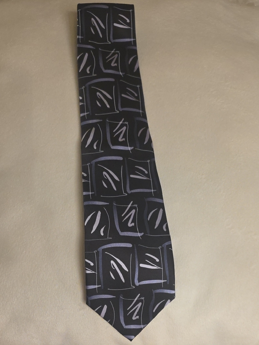 J. Garcia Silk Black Tie with Silver-Geometric Accents 3.5 Inches Wide